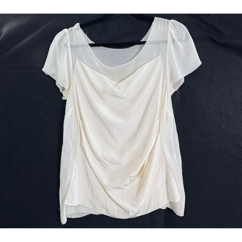 MADISON MARCUS Women Silk Chiffon Pullover Cap Sleeve Blouse Sz L Ivory‎ 1a-24